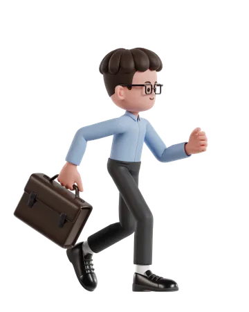 Curly Haired Businessman Running With Briefcase  3D Illustration