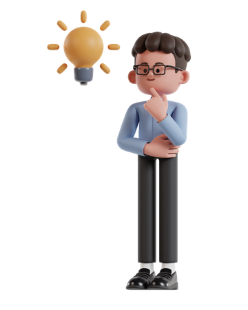 Curly Haired Businessman Thinking Holding Hand On Chin Looking For Ideas  3D Illustration