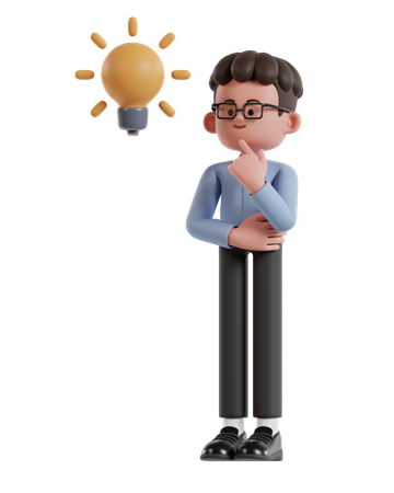 Curly Haired Businessman Thinking Holding Hand On Chin Looking For Ideas  3D Icon