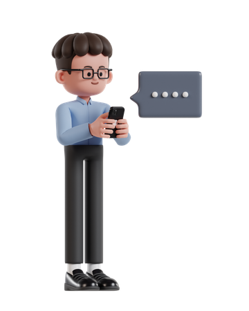 Curly Haired Businessman Typing Message On Cell Phone  3D Illustration