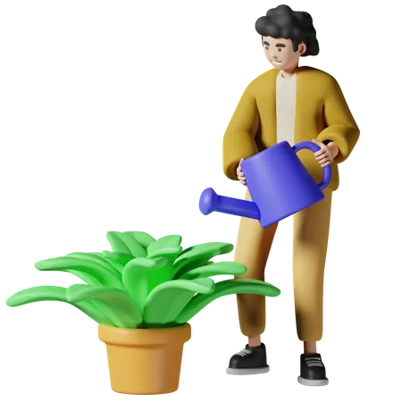 Curly woman gardening  3D Illustration