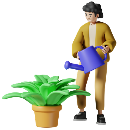 Curly woman gardening  3D Illustration