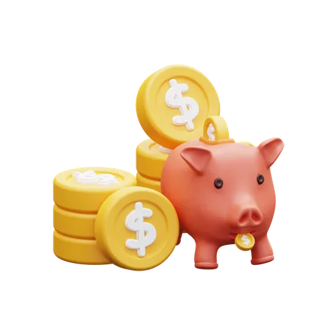 Currency Coin And Piggy Bank  3D Icon