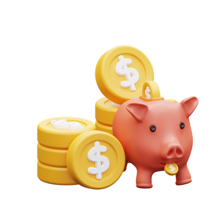 Currency Coin And Piggy Bank  3D Icon