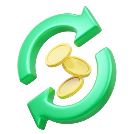 3 D Transfer Currency Exchange Round Arrow Icon Arrow With Gold Coin Floating Isolated Cashback And Refund Return Of Investment Saving Money And Business Concept 3 D Rendering Cartoon Illustration 3D Icon