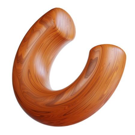 Curved Wooden Letter U  3D Icon