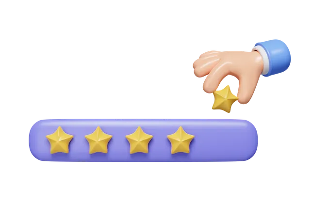 3 D Customer Feedback With Five Stars Quality Rating Review Or Survey Concept Character Hand Giving Five Gold Stars Icon Isolated On White Background 3 D Rendering Illustration Clipping Path 3D Icon
