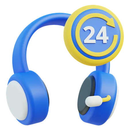3 D Render Of Blue Headphones With 24 Hour Customer Service Icon 3D Icon