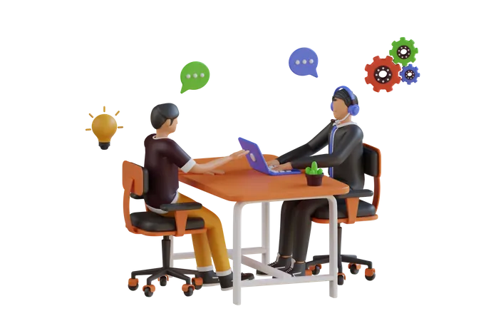 Customer sharing query at help center  3D Illustration