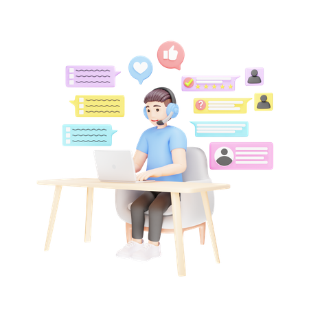 Customer support operator is giving replies to all customers  3D Icon