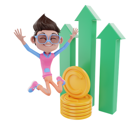 Cut Male Jumping With Profit  3D Icon