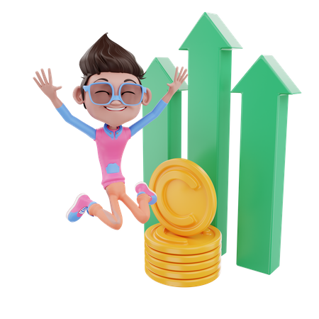 Cut Male Jumping With Profit  3D Illustration