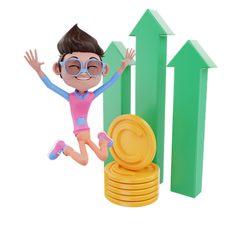 Cut Male Jumping With Profit 3D Illustration