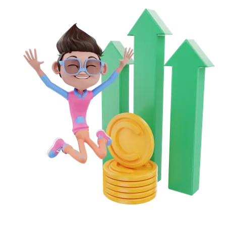 Cut Male Jumping With Profit  3D Illustration