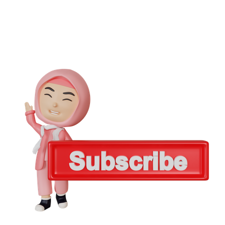 Cute Arabic girl with subscribe button  3D Icon