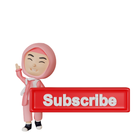 Cute Arabic girl with subscribe button  3D Illustration