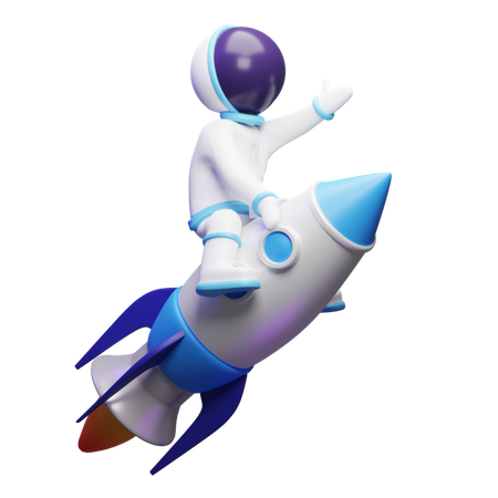 Cute Astronaut Going With a Rocket  3D Illustration