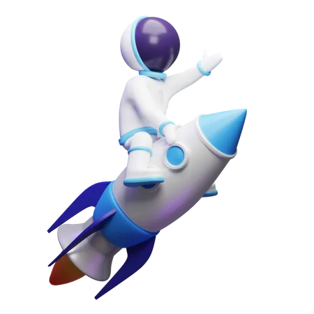 Cute Astronaut Going With a Rocket  3D Illustration