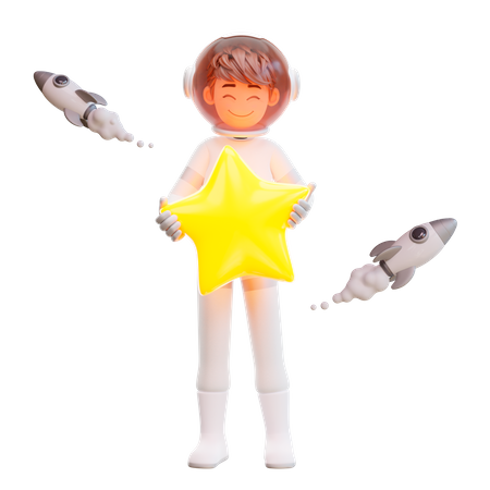 Cute astronaut holding star 3D Illustration
