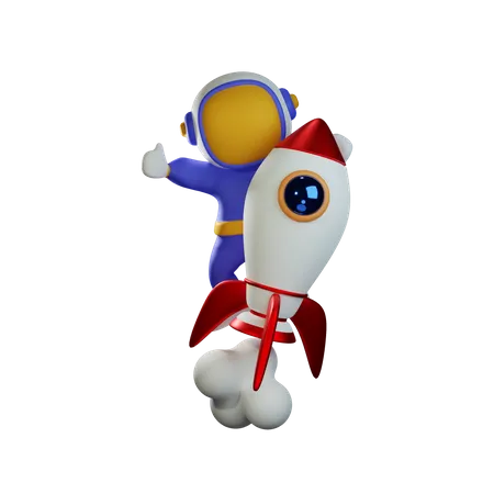 Cute Astronaut Riding Rocket  3D Illustration