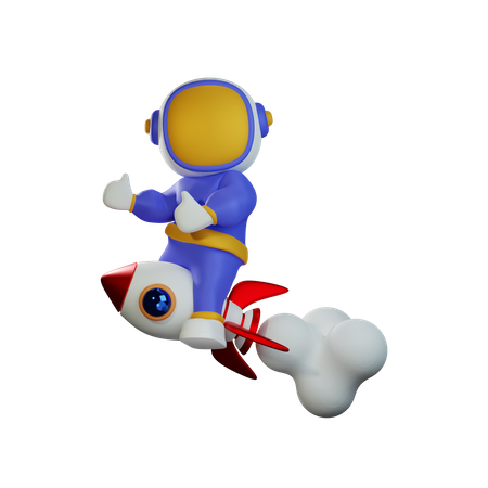 Cute Astronaut Riding Rocket  3D Illustration