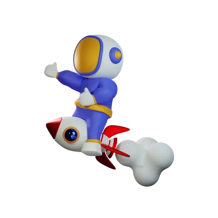 Cute Astronaut Riding Rocket  3D Illustration