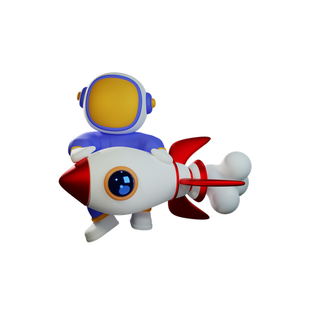Cute Astronaut Riding Rocket 3D Illustration