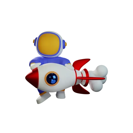 Cute Astronaut Riding Rocket  3D Illustration