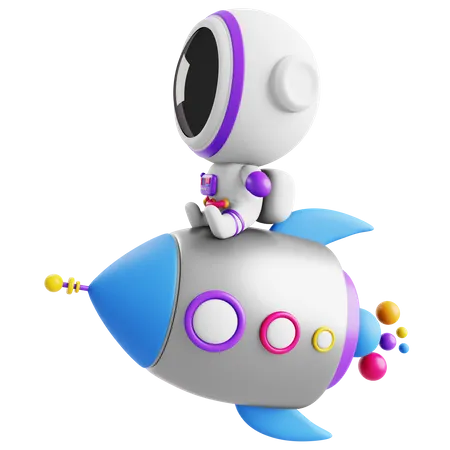 Cute Astronaut With Rocket 3D Icon