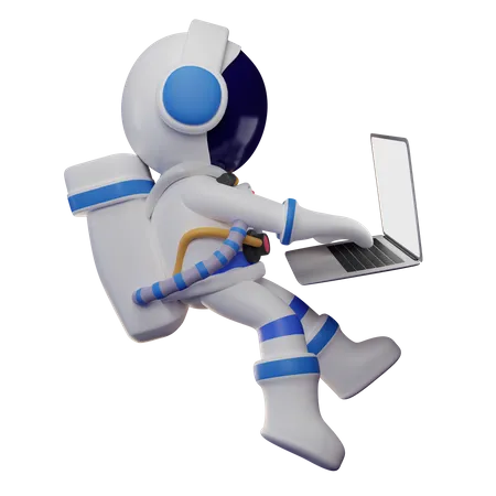 Cute Astronaut Working On Laptop  3D Illustration