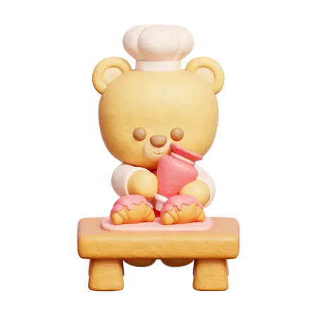 3 D Cute Bear Wears Chef Uniform Baking Dessert 3 D Rendering 3D Icon