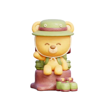 3 D Cute Bear Hiking With Backpack Outdoor Camping Holiday Vacation 3D Illustration
