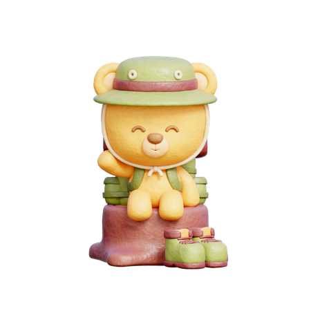 Cute Bear Waving Hand  3D Illustration