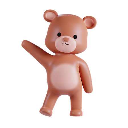 Cute Bear Waving Hand 3D Illustration