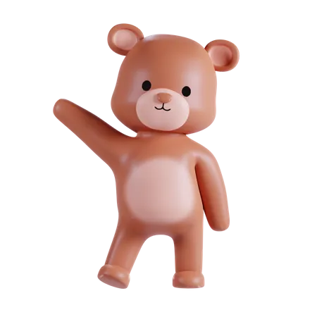Cute Bear Waving Hand  3D Illustration