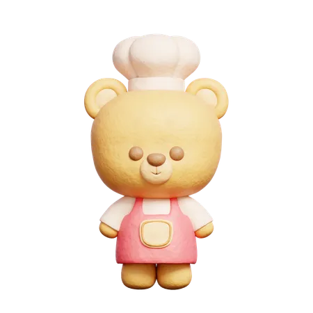 Cute Bear Wears Chef Uniform  3D Icon