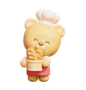 Cute Bear Wears Chef Uniform Holding Bread