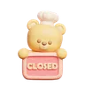 Cute Bear Wears Chef Uniform Holding Closed Sign