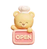 Cute Bear Wears Chef Uniform Holding Open Sign