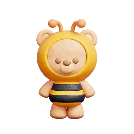 Cute Bear With Bee Costume  3D Icon