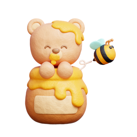 Cute Bear With Honey Jar  3D Icon