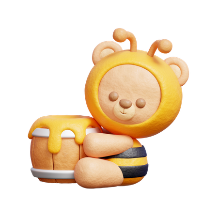 Cute Bear With Honey Jar  3D Icon