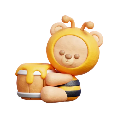 Cute Bear With Honey Jar  3D Icon