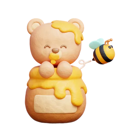 Cute Bear With Honey Jar  3D Icon