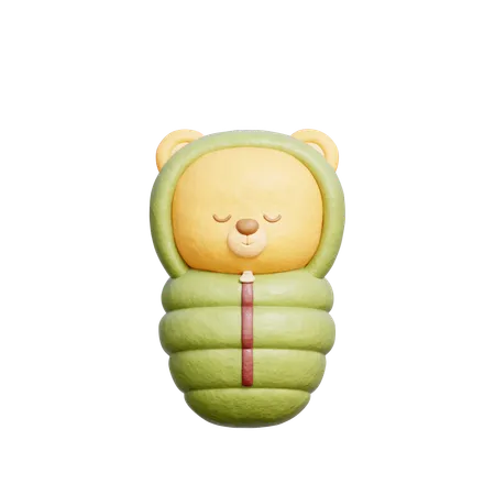 3 D Cute Bear With Sleeping Bag Outdoor Camping Hiking Adventure Holiday Vacation 3D Illustration