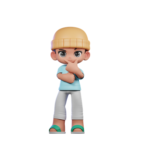 Cute Boy Doing Curious Pose  3D Illustration