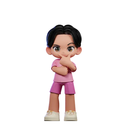 Cute Boy Doing Curious Pose  3D Illustration