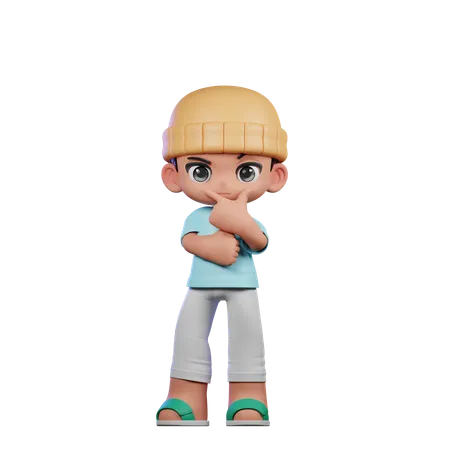 Cute Boy Doing Curious Pose  3D Illustration