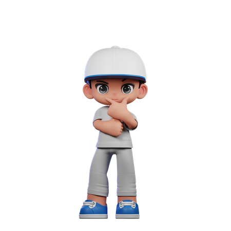 Cute Boy Doing Curious Pose  3D Illustration