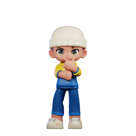 Cute Boy Doing Curious Pose  3D Illustration